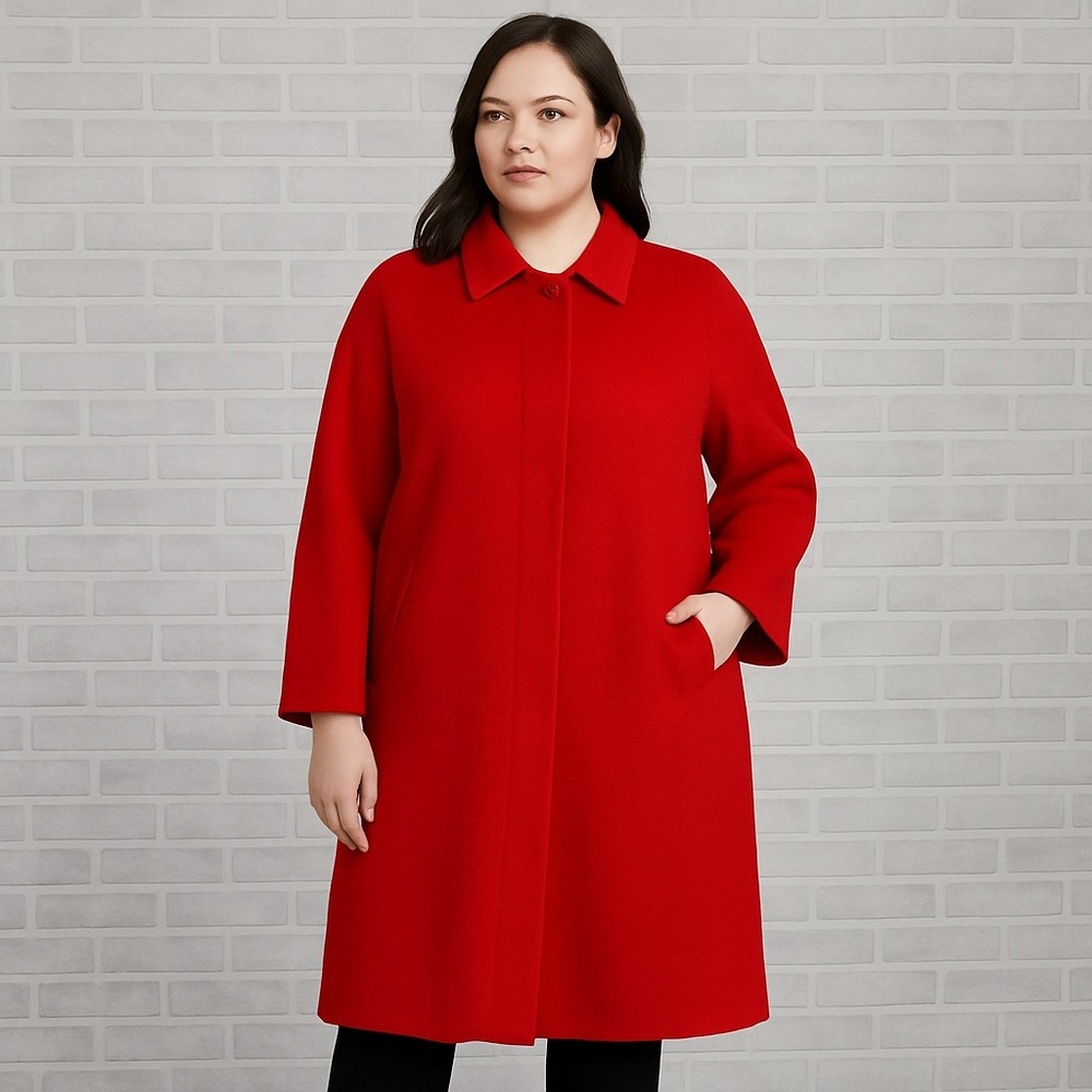 Marina Rinaldi Basic Red Virgin Wool Cashmere Oversized Coat Italy US16W IT54